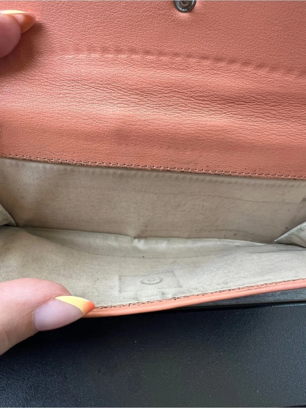 Coach Peach Leather Turn-Lock Wallet with Snakeskin Accent